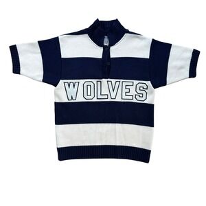 Vintage Kandel Wolves Striped Knit Short Sleeve Button Up Sweater Mens 36